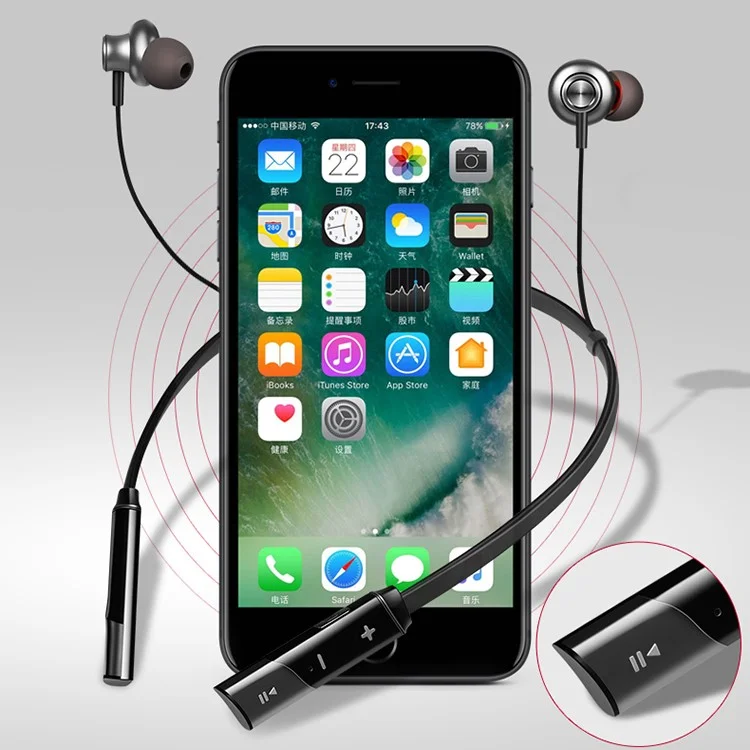 CSR8635 V4.2 Sports Stereo Wireless Magnetic Bluetooth Earphone with Microphone - Black
