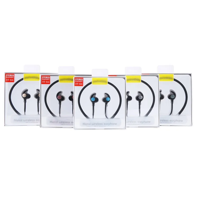 ST-K4 Magnetic Attraction In-ear Bluetooth Neckband Headset Support TF Card for iPhone Samsung Huawei Etc. - Black