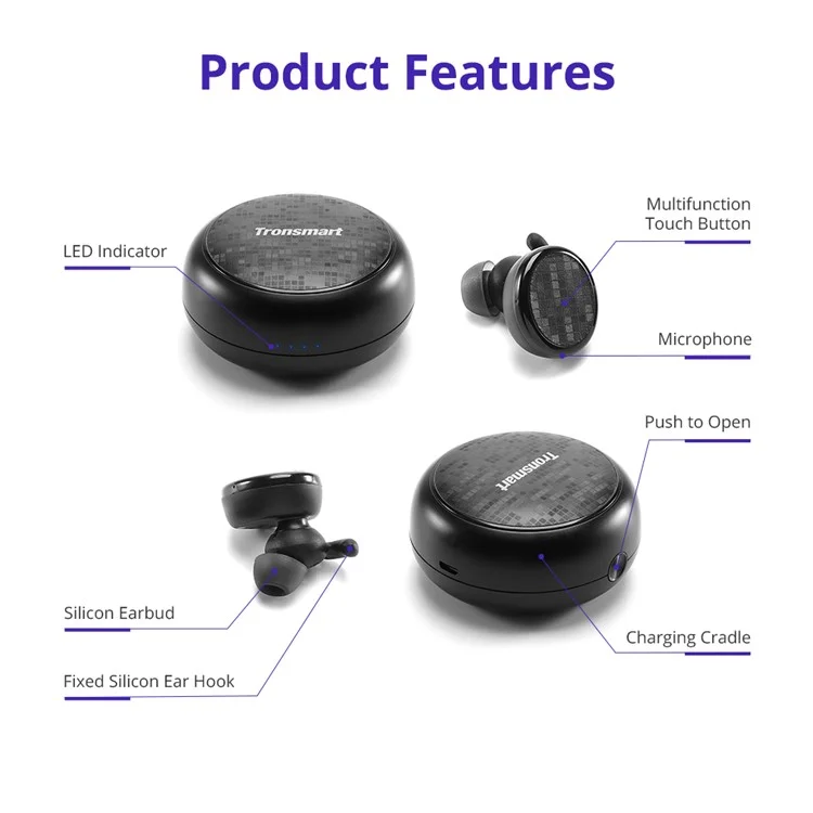 TRONSMART Encore Spunky Buds Stereo Bluetooth Headphones with Charging Box