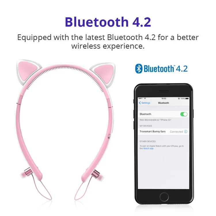 TRONSMART Bunny Ears Bluetooth Headphones with LED Light