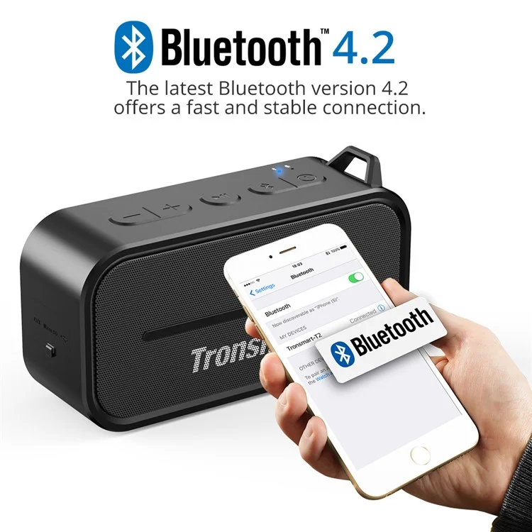 TRONSMART Element T2 Outdoor Water Resistant Bluetooth Speaker Support TF Card / Aux-input