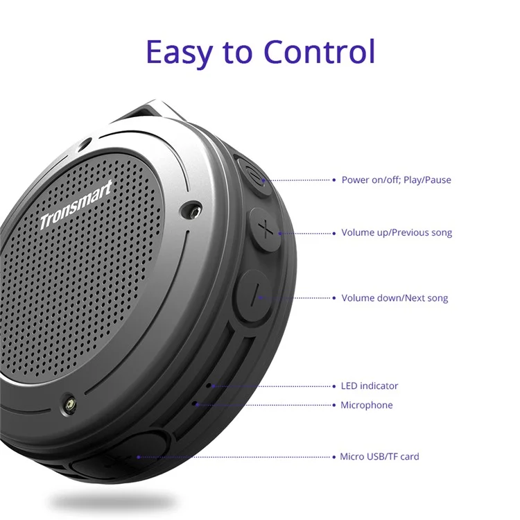 TRONSMART Element T4 Water Resistant Outdoor Bluetooth Speaker - Grey