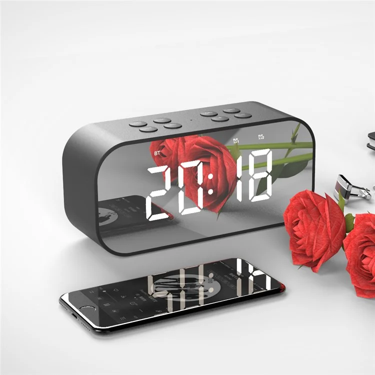 Black - AEC BT501 Portable Bluetooth-compatible 5.0 Speaker with Large LED Display Clock Mirror Support Aux-in/TF Card