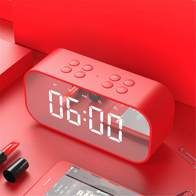 Red - AEC BT501 Portable Bluetooth-compatible 5.0 Speaker with Large LED Display Clock Mirror Support Aux-in/TF Card