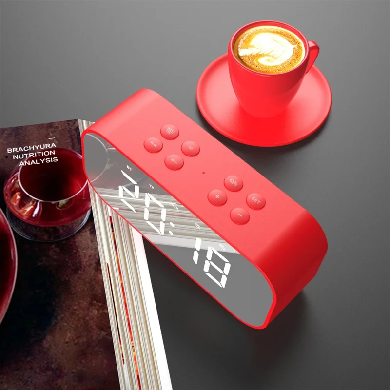 Red - AEC BT501 Portable Bluetooth-compatible 5.0 Speaker with Large LED Display Clock Mirror Support Aux-in/TF Card