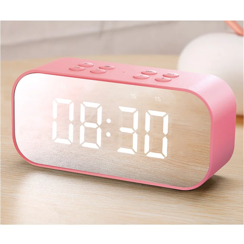 Pink - AEC BT501 Portable Bluetooth-compatible 5.0 Speaker with Large LED Display Clock Mirror Support Aux-in/TF Card