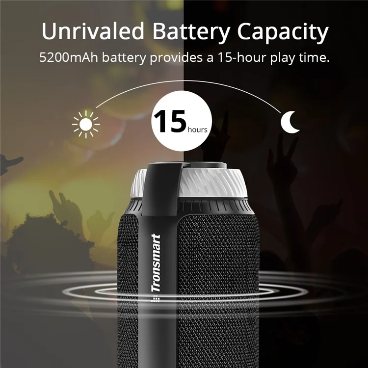 TRONSMART Element T6 DSP Sound Bluetooth Wireless Speaker Supports Aux-input with Mic - Black