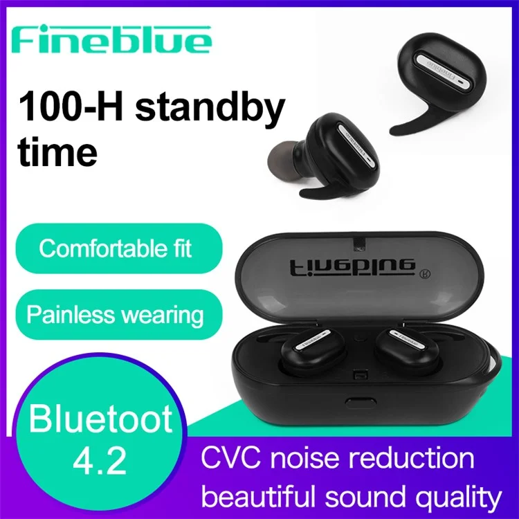 TWS R9 In-ear Wireless Bluetooth 4.2 Double Headphones with Charging Box - Black