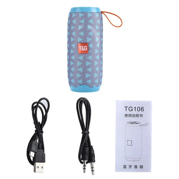 TG106 Speaker Bluetooth Portátil Multifuncional Com Suporte De Microfone Tf Cartão Fm - Ciano / Cinza