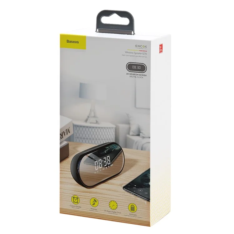 BASEUS Encok 4 en 1 Haut-parleur stéréo sans fil à basse lourde Réveil Bluetooth E09 - Noir