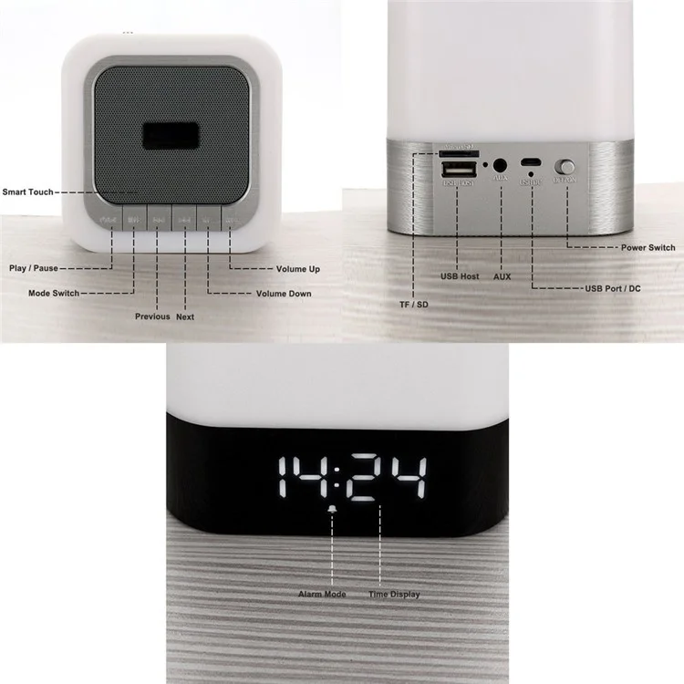 DY28 MUSKY Wireless Bluetooth Speaker with Touchable LED Table Lamp Alarm Clock