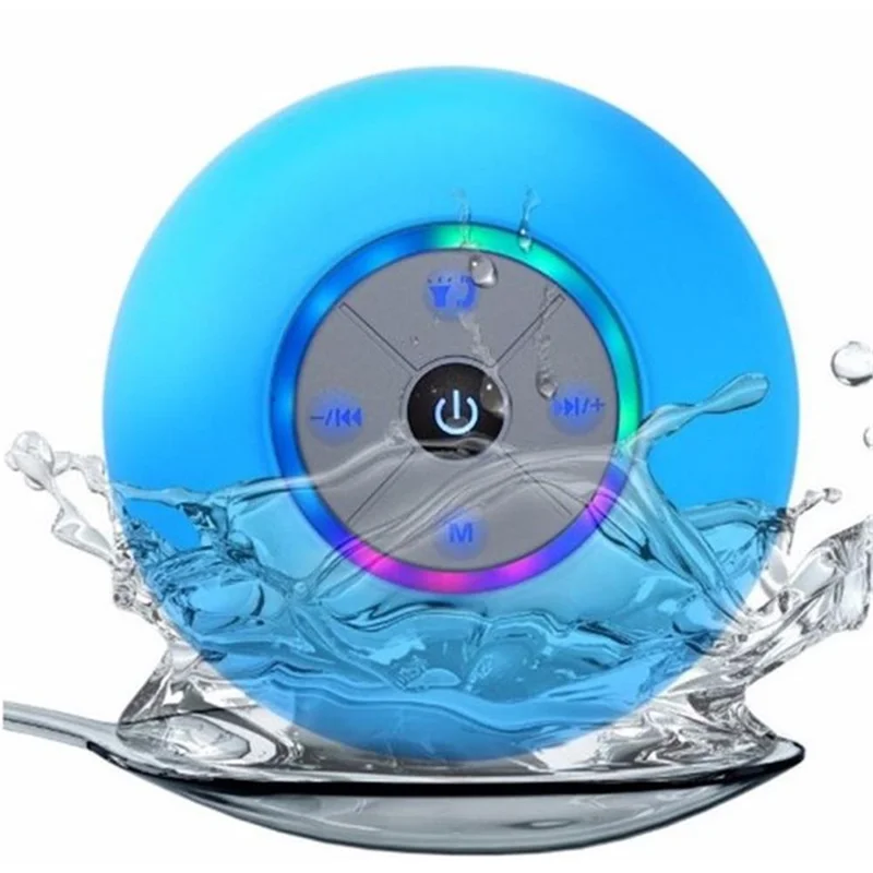 Mini haut-parleurs sans fil portables mains libres étanches compatibles Bluetooth avec lumière LED et caisson de graves - Bleu