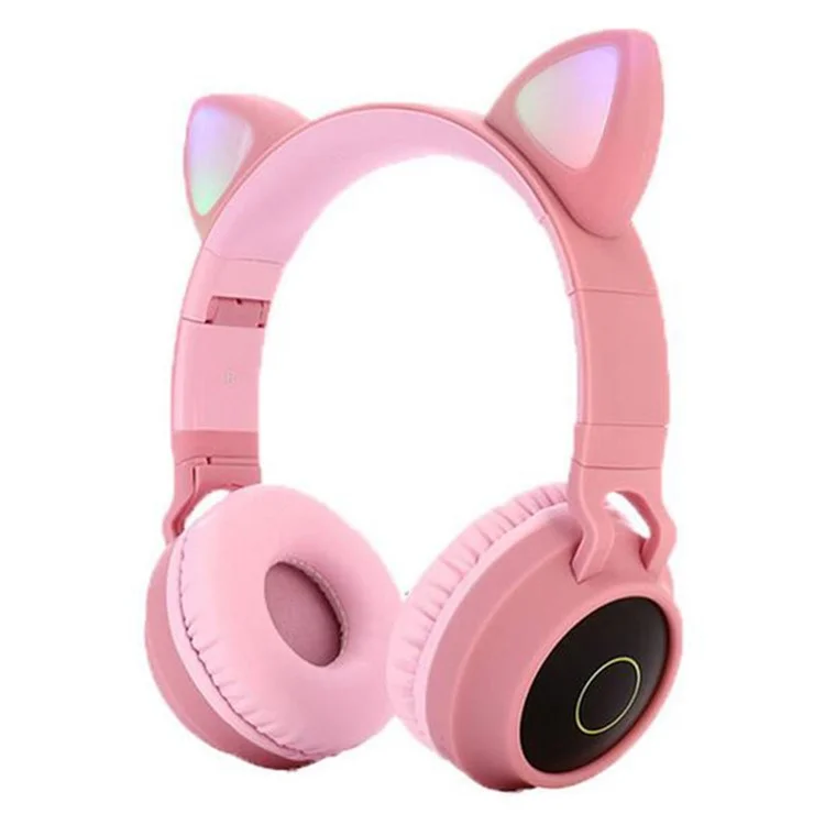 Foldable LED Headset Gaming Headphones Bluetooth 5.0 Young People Kids Headset Support TF Card 3.5mm Plug with Mic - Pink