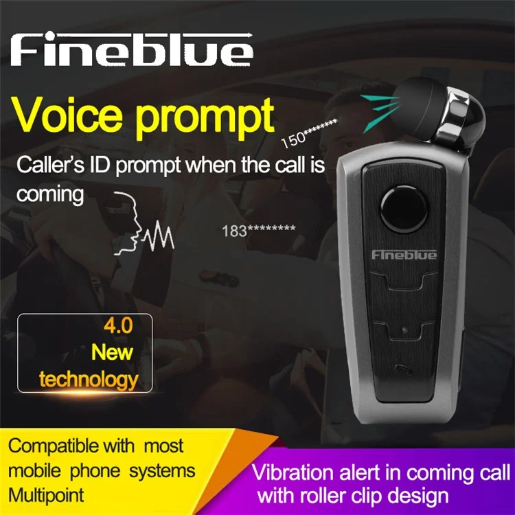 FINEBLUE F910 Flex Incoming Calling Vibration Bluetooth Headset Stretchable Earphones - Silver