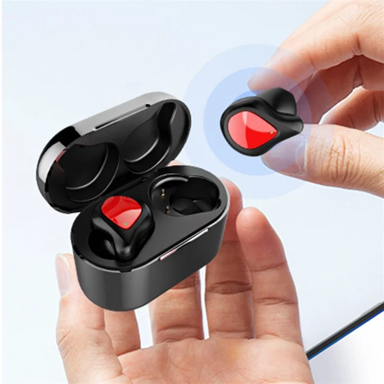 TWS Wireless Bluetooth-compatible 5.0 Earphone Headset Waterproof Sports Headphone with Charging Bin - Red