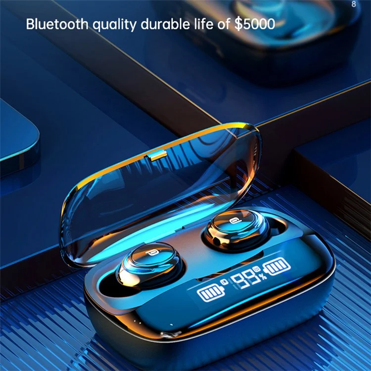 M-U8 TWS Wireless Bluetooth-compatible 5.0 Digital Display Earbuds Bluetooth-compatible Earphones - Black