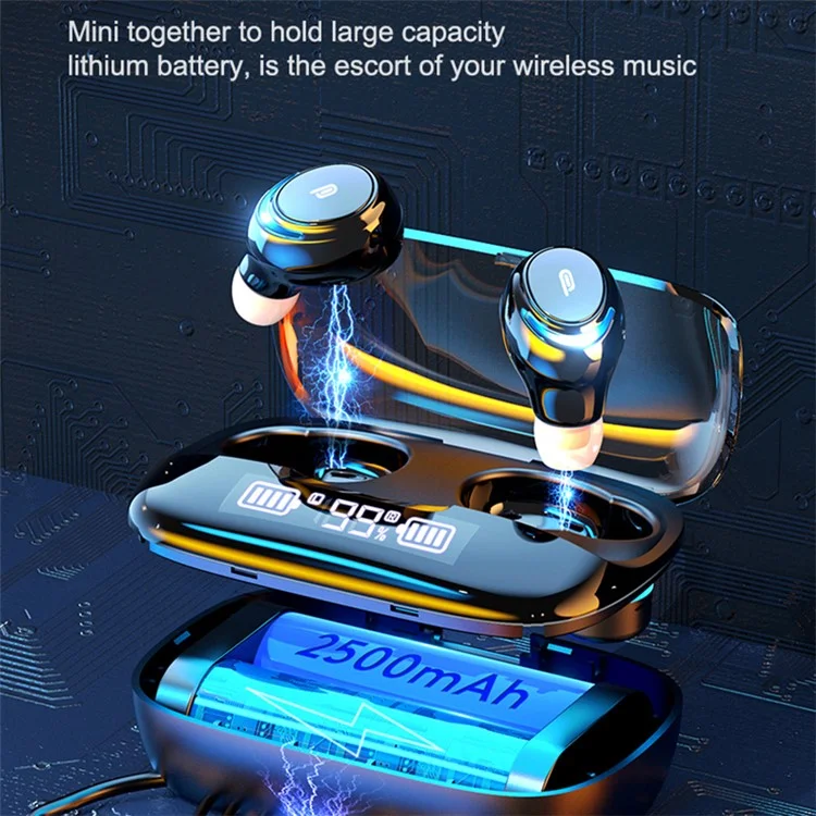 M-U8 TWS Wireless Bluetooth-compatible 5.0 Digital Display Earbuds Bluetooth-compatible Earphones - Black