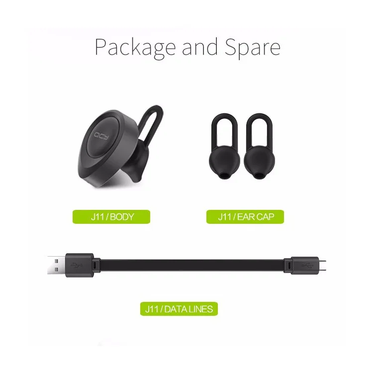 QCY J11 Mini Wireless Bluetooth 4.1 In-ear Earphone with English Voice Prompt - Black