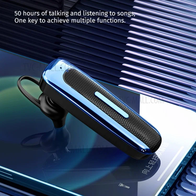 Auriculares inalámbricos estéreo con Bluetooth 5.0 y gancho para la oreja, estilo empresarial E1 - Blanco/Azul