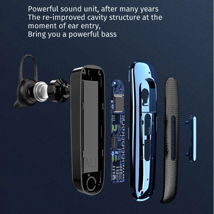 Auriculares inalámbricos estéreo con Bluetooth 5.0 y gancho para la oreja, estilo empresarial E1 - Blanco/Azul