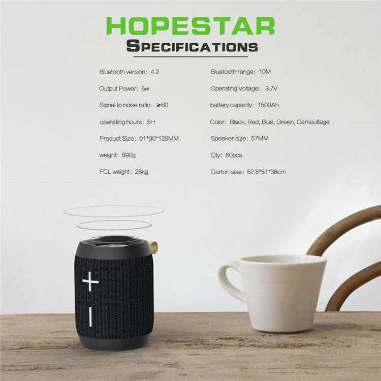 HOPESTAR P13 Portable Wireless Outdoor Bluetooth-compatible Waterproof Speaker Stereo Subwoofer - Black