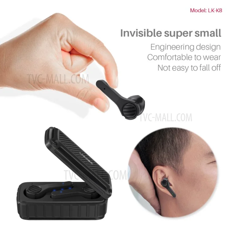 LOOGKE K8 TWS Wireless Bluetooth-compatible Earphones Noise Reduction Waterproof Stereo Earbuds Sports Headset - Black