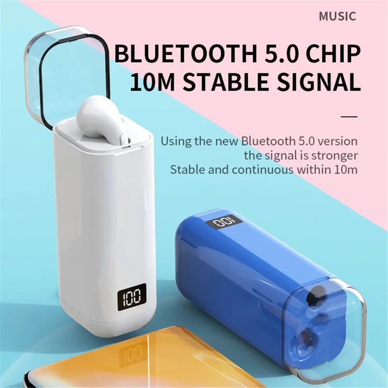 M-A8 Single Ear Bluetooth-compatible Headset In Ear Music Wireless Earbuds Sports Invisible Earphone with Charging Case - Blue