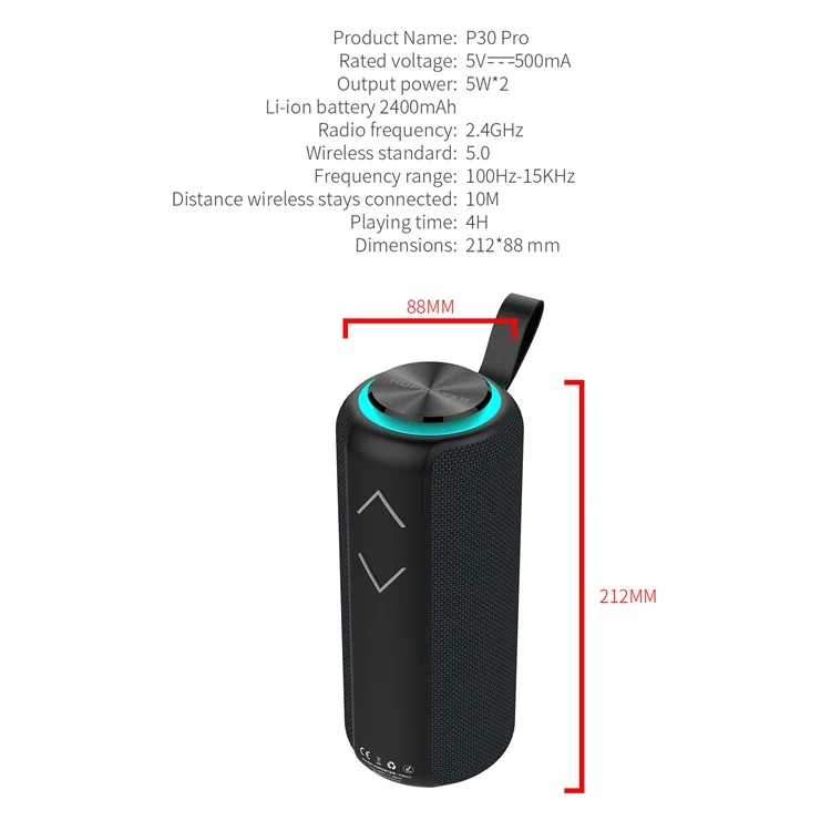 Altavoz Inalámbrico Impermeable Al Altavoz De La Columna Portátil De Hopestar P30 Pro