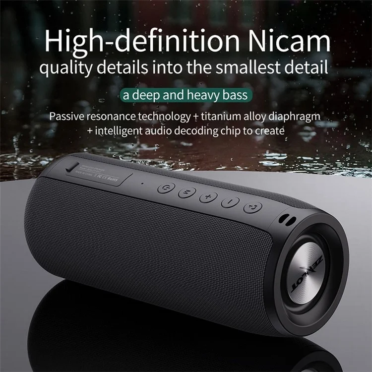 ZEALOT S51 Portable 10W TWS Wireless Speaker Outdoor Bluetooth-compatible IPX5 Waterproof FM Stereo Music Subwoofer - Black