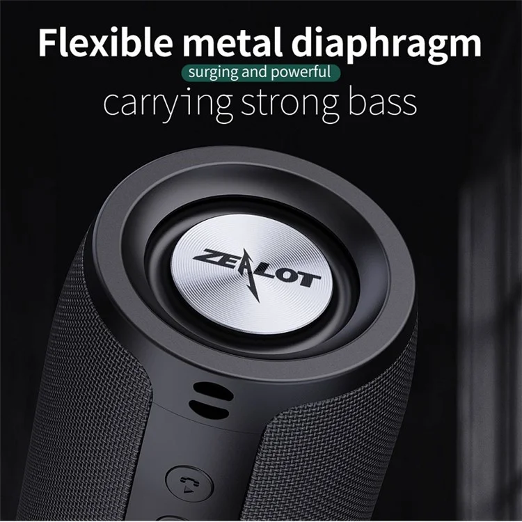 ZEALOT S51 Portable 10W TWS Wireless Speaker Outdoor Bluetooth-compatible IPX5 Waterproof FM Stereo Music Subwoofer - Black