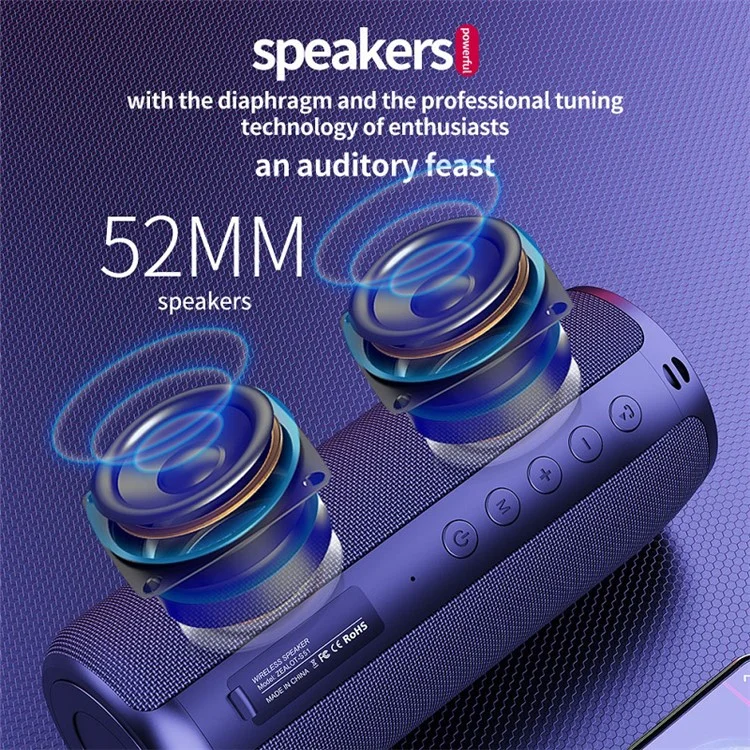 ZEALOT S51 Portable 10W TWS Wireless Speaker Outdoor Bluetooth-compatible IPX5 Waterproof FM Stereo Music Subwoofer - Black