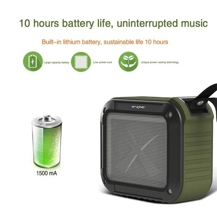 W-King S7 Portable Bluetooth 5.0 Haut-parleur Vélo Extérieur Etanchéo-étanche FM TF Card Music Subwoofer - Vert