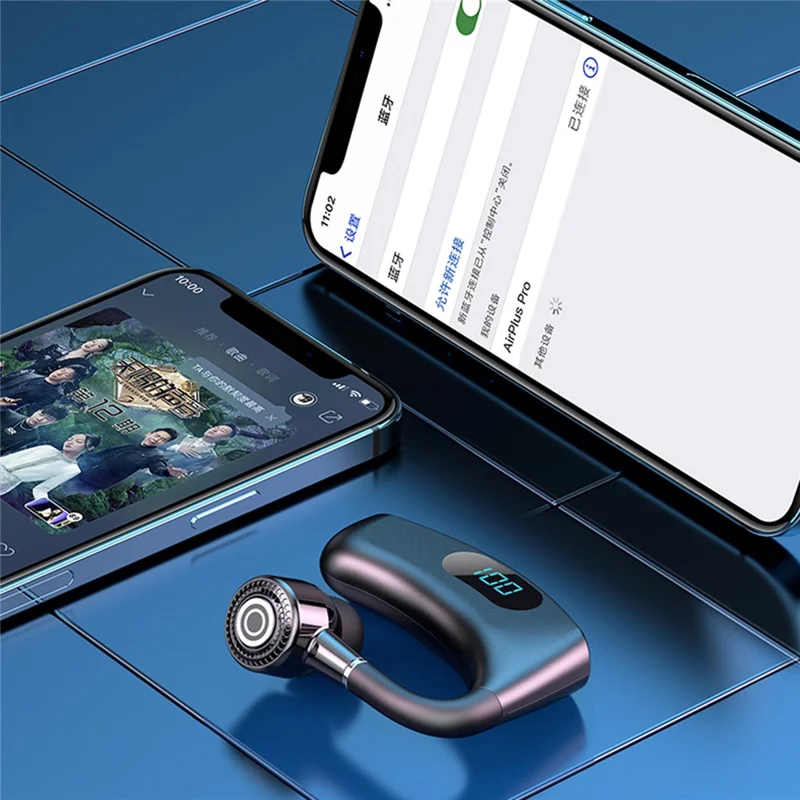 V12 Business Einohr-Smart-Digitalanzeige-Ohrhörer Wireless Bluetooth-kompatibler Headset Auto-Freisprecheinrichtung Ohrhörer - Weiß