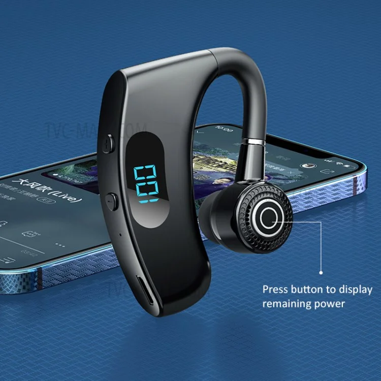 V12 Business Single Ear Smart Digital Display Earhook Wireless Bluetooth Headset Car Hands-free Earphone - Rot