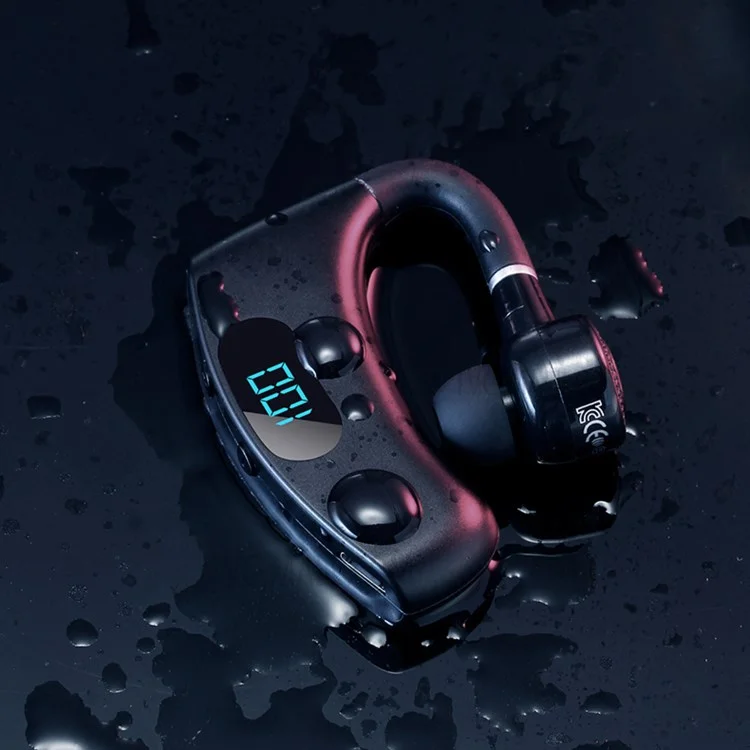 V12 Business Single Ear Smart Digital Display Earhook Wireless Bluetooth Headset Car Hands-free Earphone - Rot