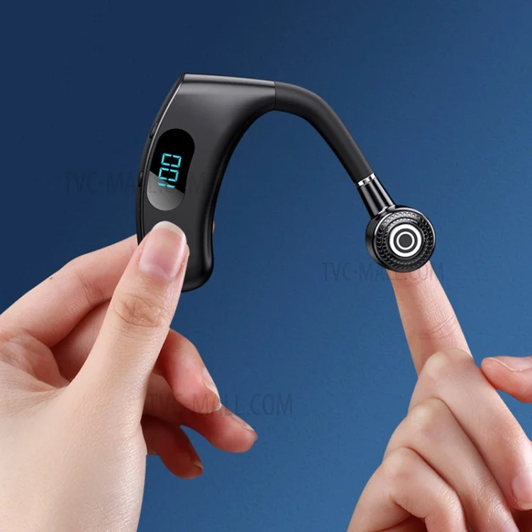 V12 Business Single Ear Smart Digital Display Earhook Wireless Bluetooth-compatible Headset Car Hands-free Earphone - Blue