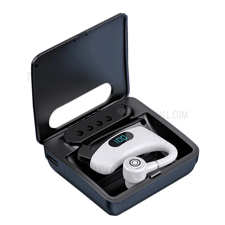 V12 Business Single Ear Digital Display Wireless Earhook Bluetooth-compatible Headset Hands-free Call Earphone with Charging Case - White