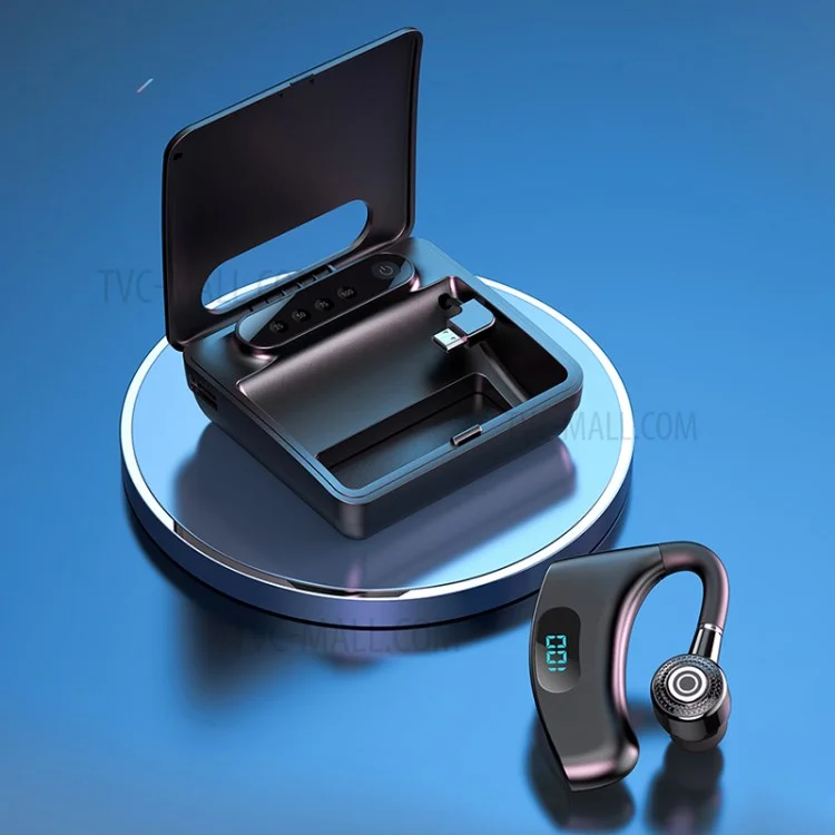 V12 Business Single Ear Digital Display Wireless Earhook Bluetooth-compatible Headset Hands-free Call Earphone with Charging Case - White