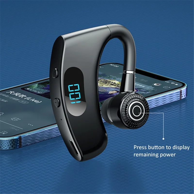 V12 Business Single Ear Digital Display Wireless Earhook Bluetooth-compatible Headset Hands-free Call Earphone with Charging Case - Red