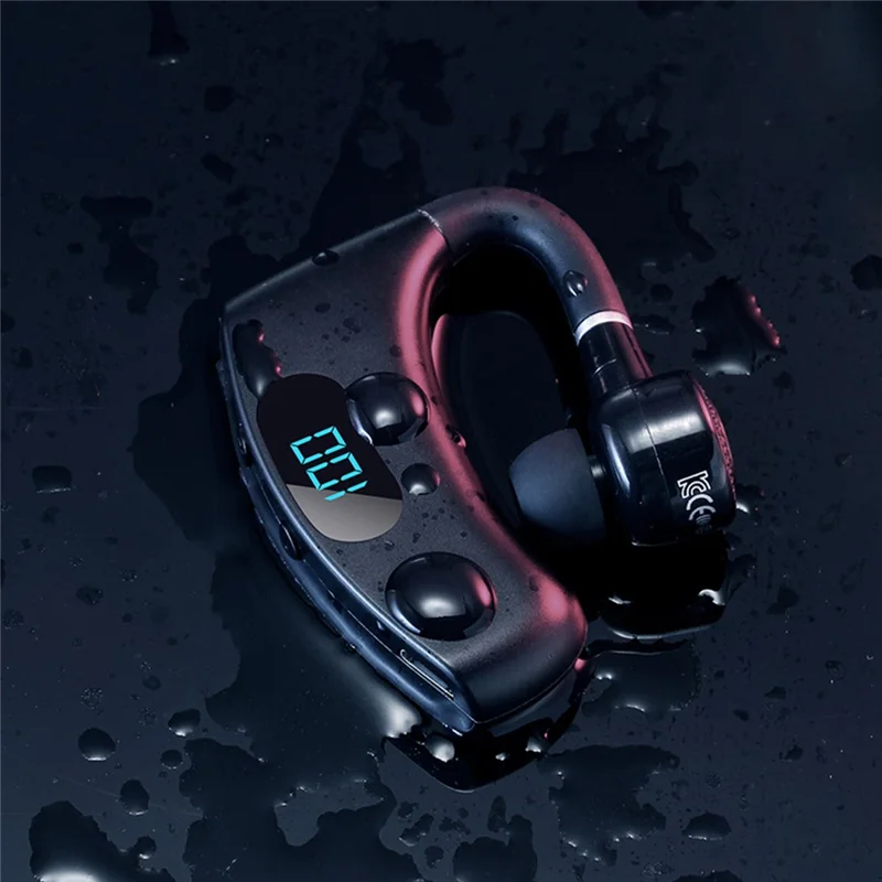 V12 Business Single Ear Digital Display Wireless Earhook Bluetooth-compatible Headset Hands-free Call Earphone with Charging Case - Red