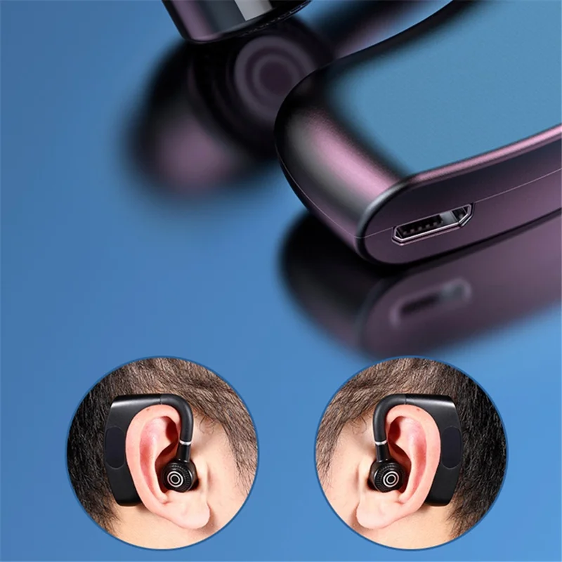 V12 Business Single Ear Digital Display Wireless Earhook Bluetooth-compatible Headset Hands-free Call Earphone with Charging Case - Red