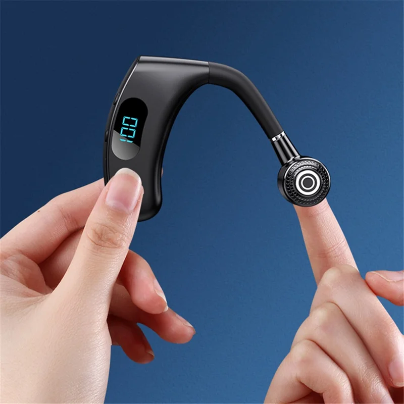 V12 Business Single Ear Digital Display Wireless Earhook Bluetooth-compatible Headset Hands-free Call Earphone with Charging Case - Red