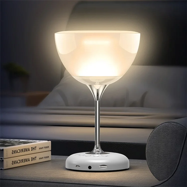 JY-35 Creative Wine Glass Shape Rechargeable TWS  Bluetooth-compatible 5.0 Stereo Speaker FM TF Music Player with Colorful Night Light - White