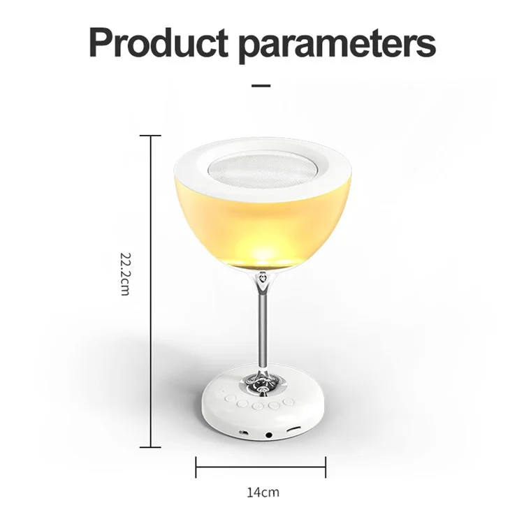 JY-35 Creative Wine Glass Shape Rechargeable TWS  Bluetooth-compatible 5.0 Stereo Speaker FM TF Music Player with Colorful Night Light - White