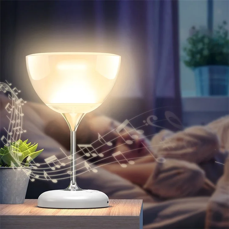 JY-35 Creative Wine Glass Shape Rechargeable TWS  Bluetooth-compatible 5.0 Stereo Speaker FM TF Music Player with Colorful Night Light - White