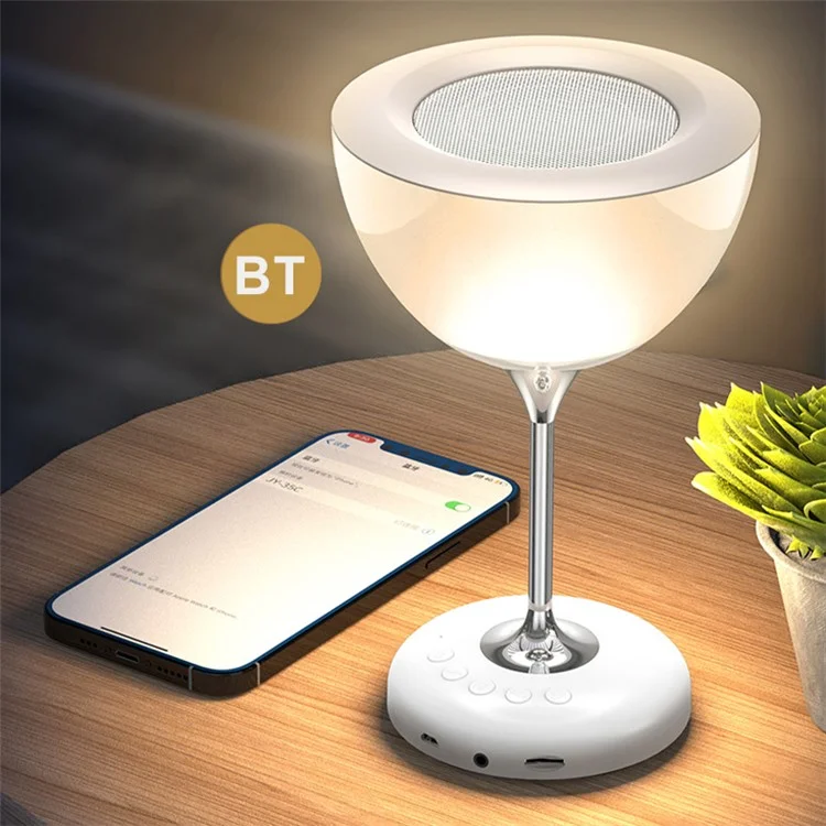 JY-35 Creative Wine Glass Shape Rechargeable TWS  Bluetooth-compatible 5.0 Stereo Speaker FM TF Music Player with Colorful Night Light - White