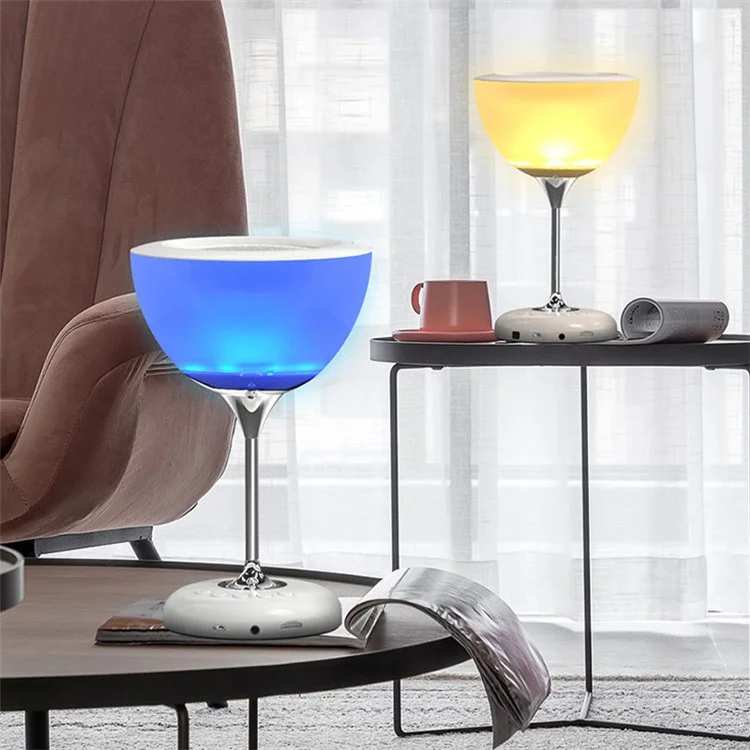 JY-35 Creative Wine Glass Shape Rechargeable TWS  Bluetooth-compatible 5.0 Stereo Speaker FM TF Music Player with Colorful Night Light - White