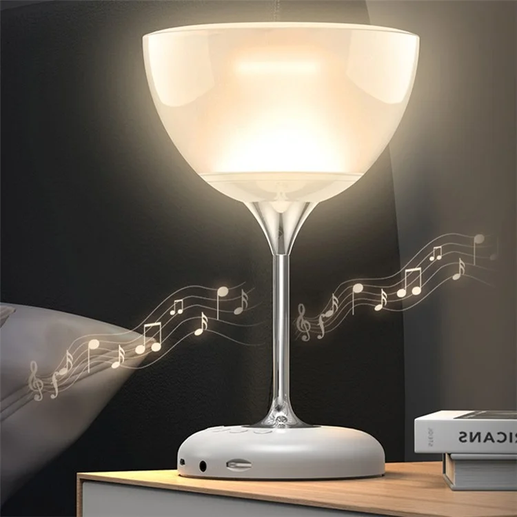 JY-35 Creative Wine Glass Shape Rechargeable TWS  Bluetooth-compatible 5.0 Stereo Speaker FM TF Music Player with Colorful Night Light - White