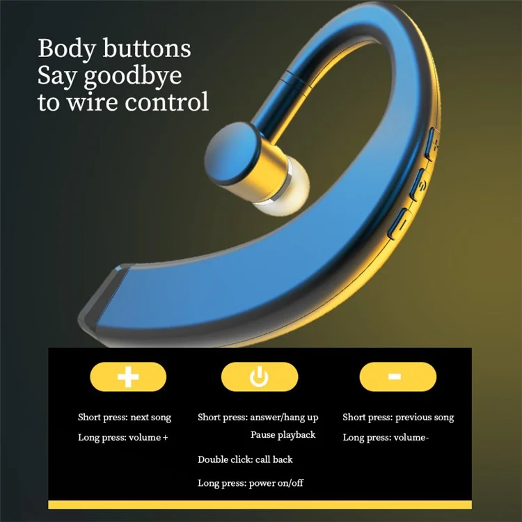 108 Business Single Ear Wireless Bluetooth Earhook Rotatable Headset Stereo Hands-free Call Music Earphone - Schwarz