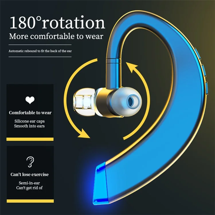 108 Negocios Soltero Inalámbrico Bluetooth Earhook Auriculares Giratibles Estéreo Manos Libres Llamada Música Auricular - Negro